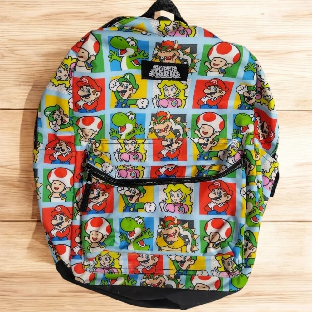 Nintendo Super Mario Bros Backpack 17” All over Character Print Luigi Toad